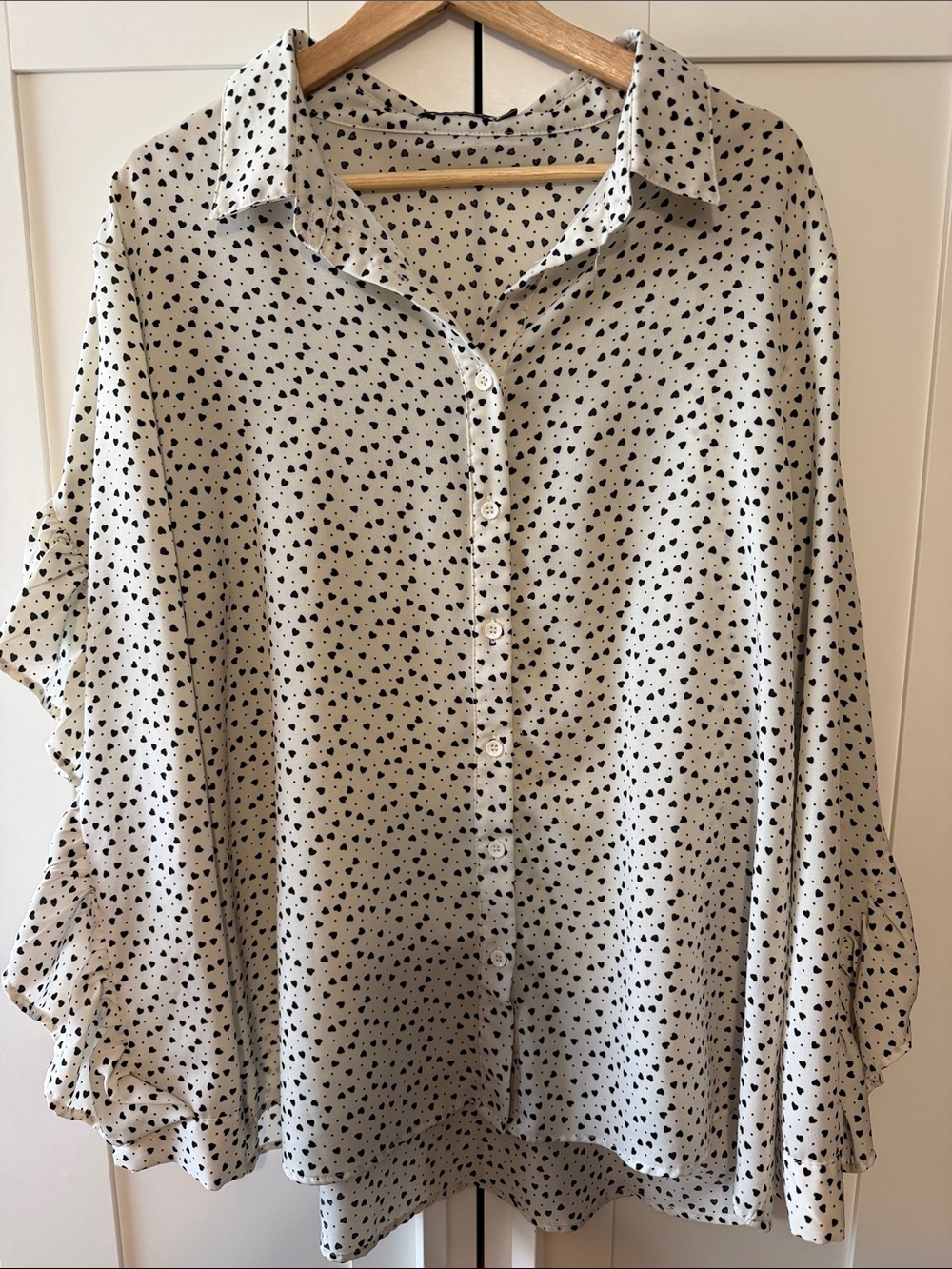Boohoo Button-Down Shirt with Black Heart Print